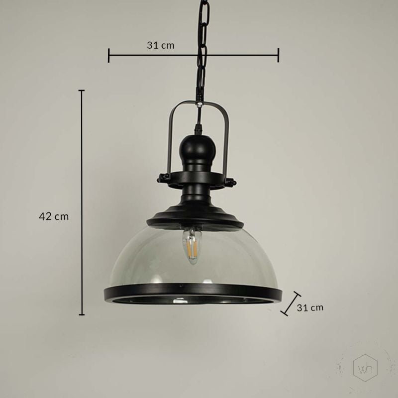 Industrial Retro Pendant Light Glass Shade Dimensions