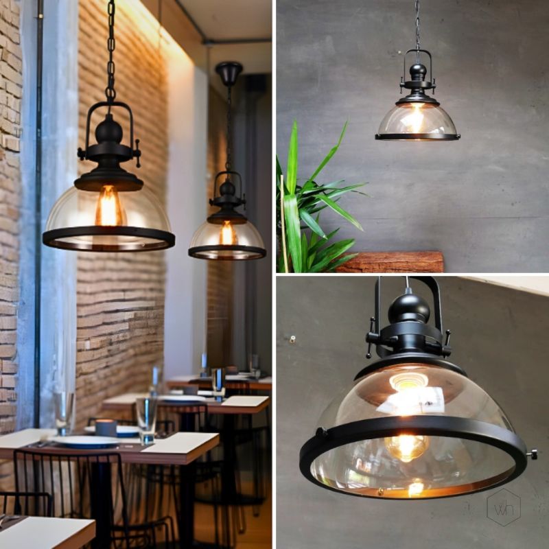 Industrial Retro Pendant Light Glass Shade Lifestyle
