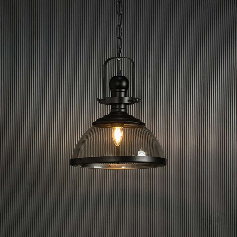 Industrial Retro Pendant Light Glass Shade Light On Black Background