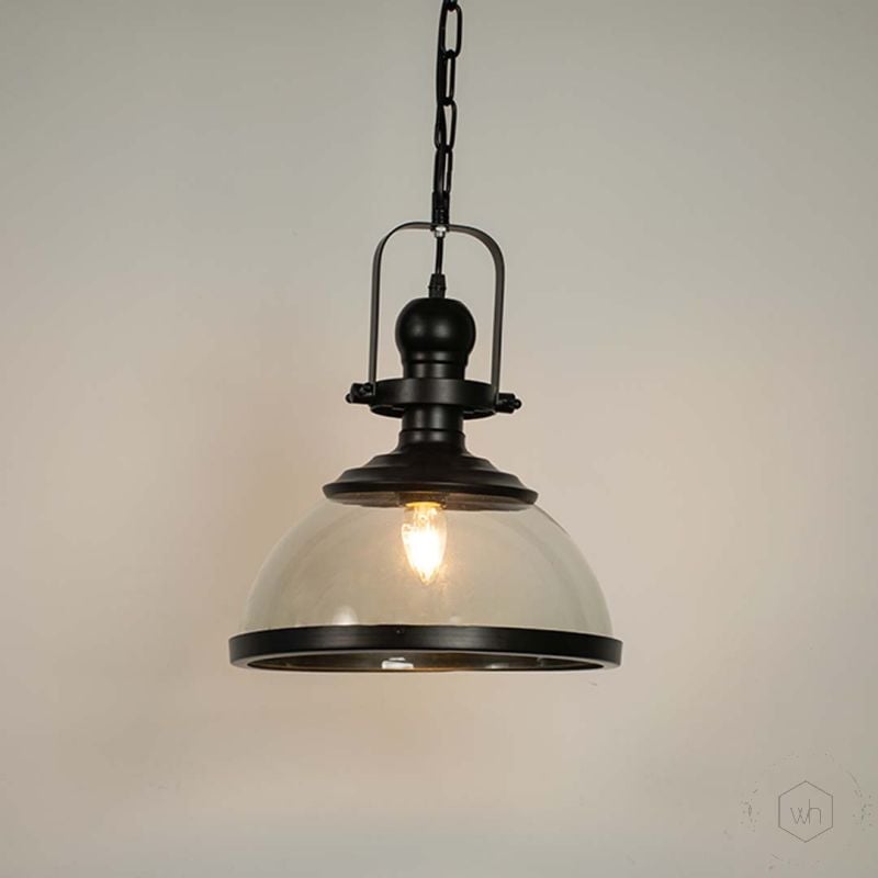 Industrial Retro Pendant Light Glass Shade Light On White Background