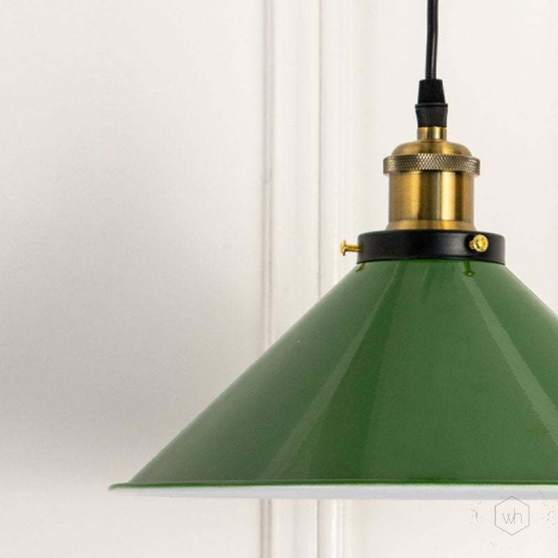 Industrial Green Enamel Pendant Light Closeup