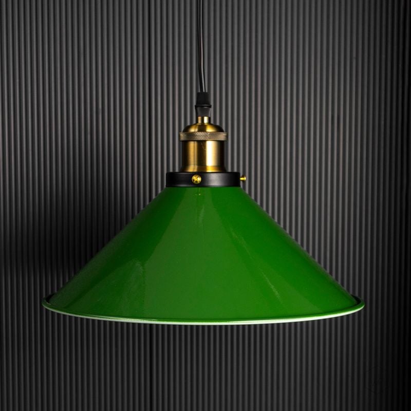 Industrial Green Enamel Pendant Light Light Off Black Background