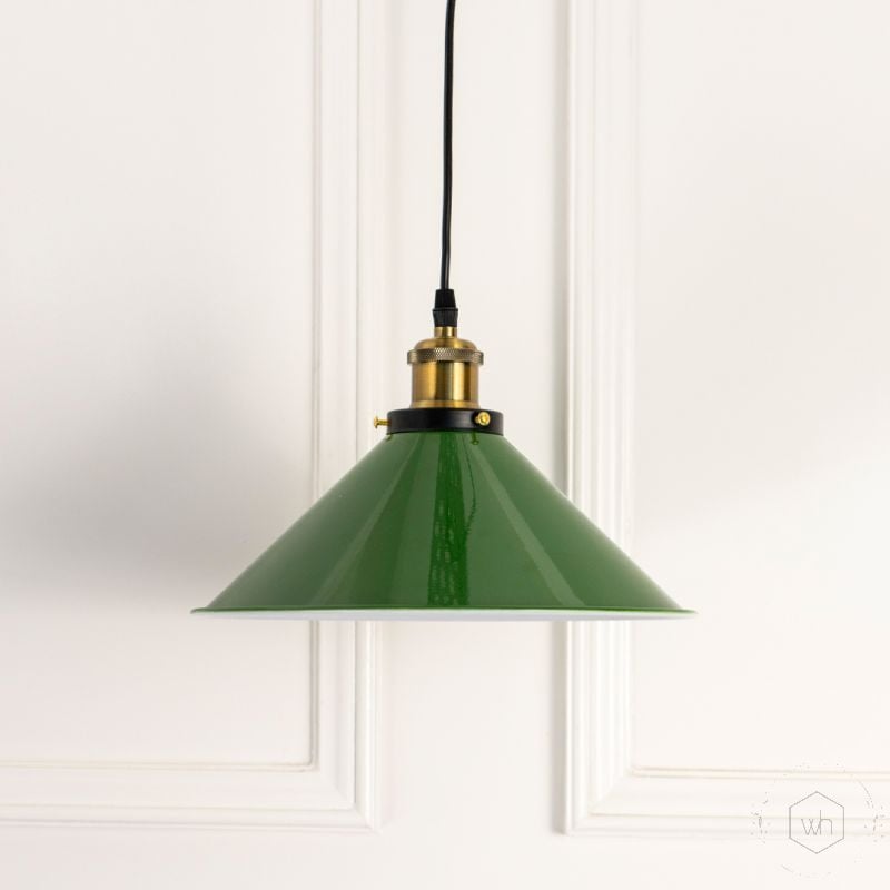 Industrial Green Enamel Pendant Light Light Off White Background