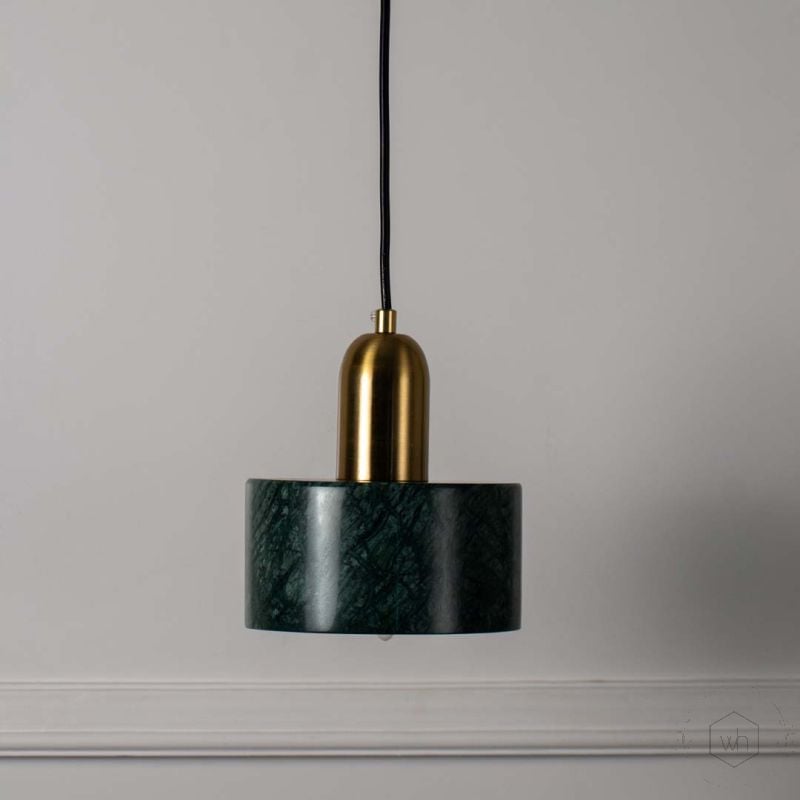 Marble Pendant Light Green Light Off White Background