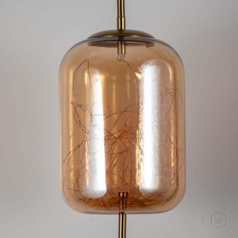 Amber Glass Hanging Lamp Cylinder Closeup