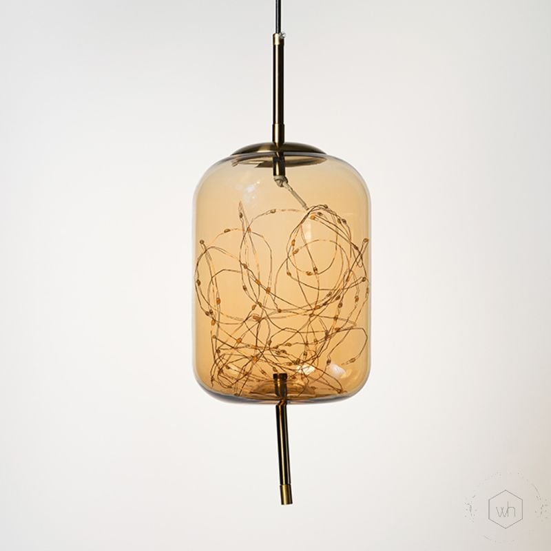 Amber Glass Hanging Lamp Cylinder Light On White Background