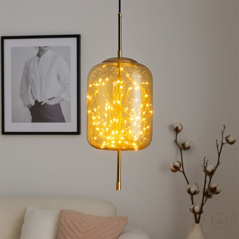 Amber Glass Hanging Lamp Cylinder Main Lifestyle