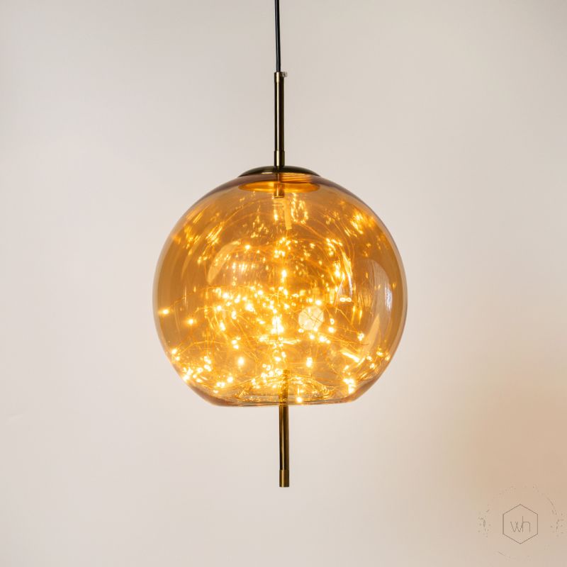 Amber Glass Hanging Lamp Dome Light On White Background