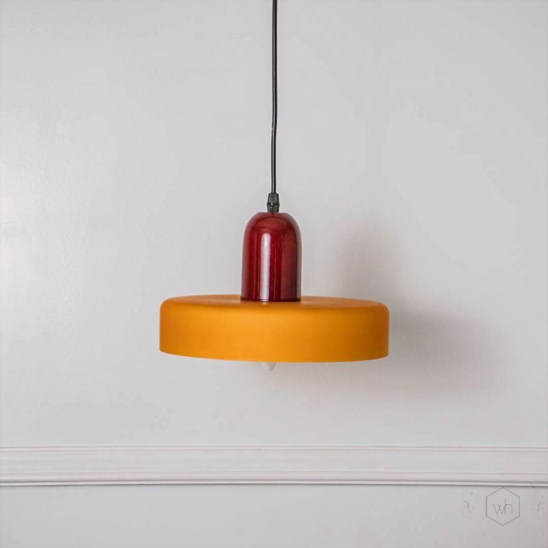 Italian Retro Pendant Light Orange   Red Light Off White Background 1
