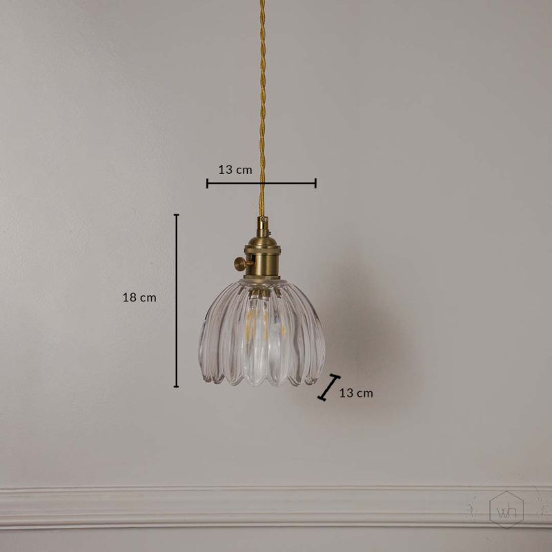 Retro Glass Flower Pendant Light Transparent Dimensions