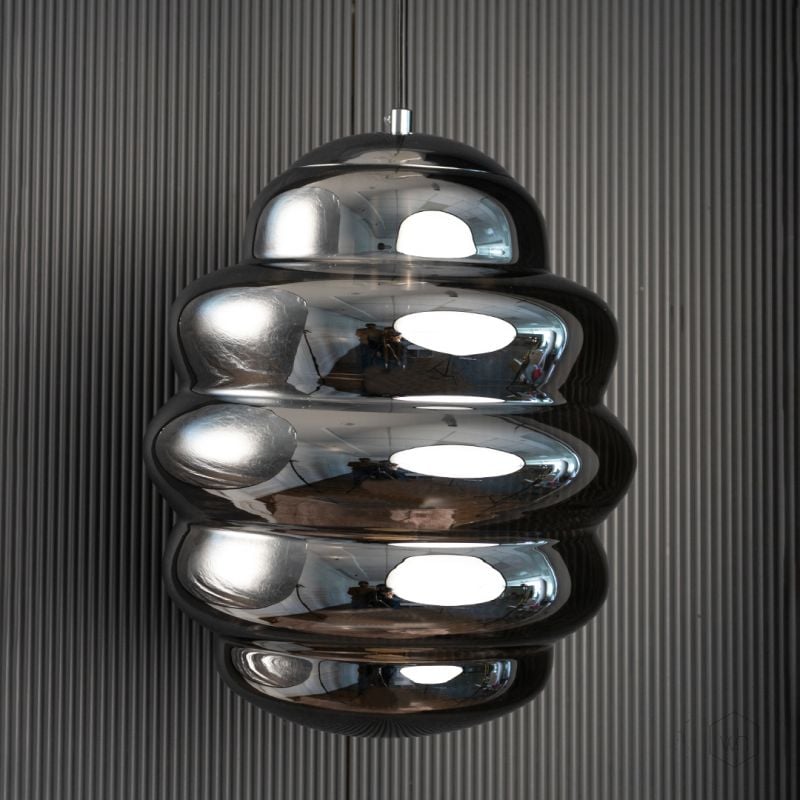 Cognac Smoky Glass Pendant Lamp Light Off Black Background