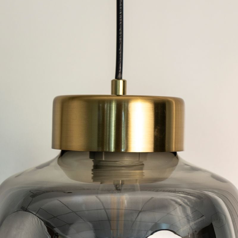 Sleek Dome Brass   Smoky Pendant Light Closeup