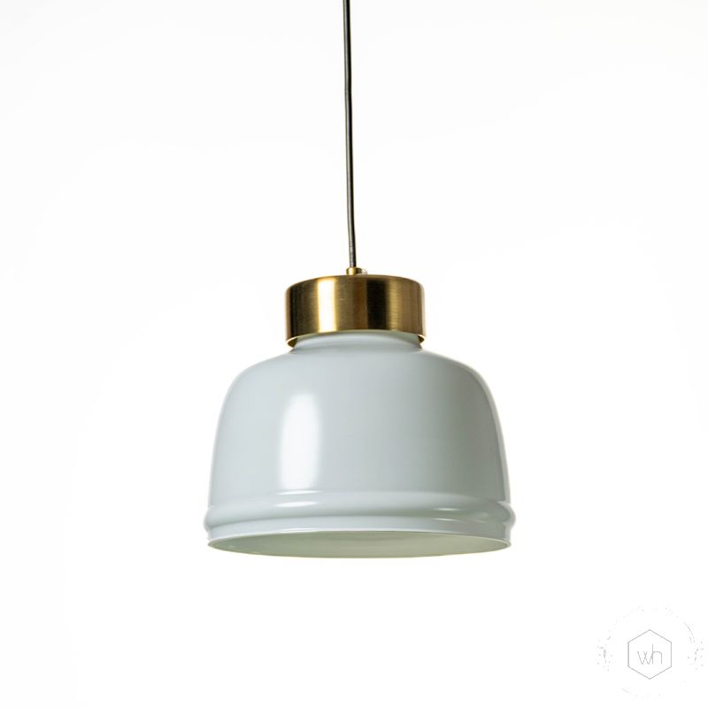 Sleek Dome Brass & Milk White Pendant Light Light Off White Background