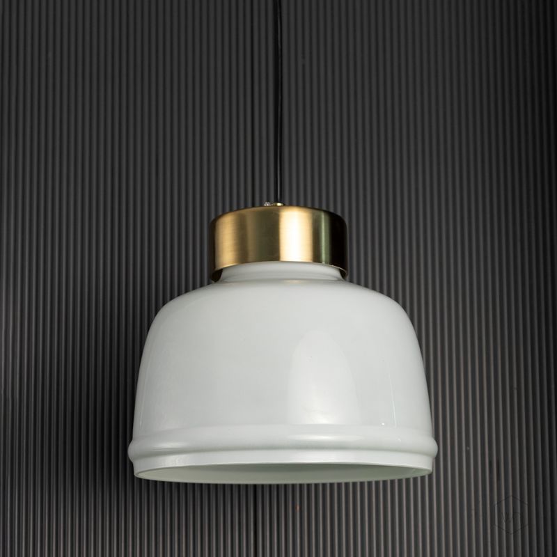 Sleek Dome Brass   Milk White Pendant Light Light Off Black Background