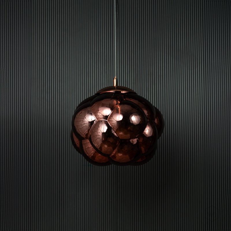 Curve Pendant Lamp Rose Gold Light Off Black Background