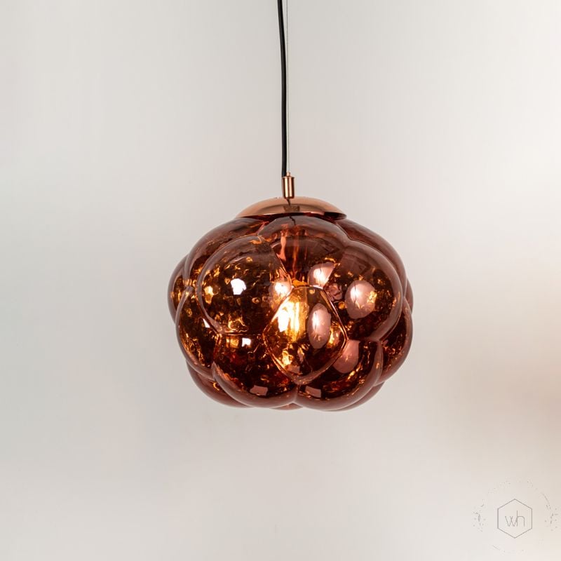 Curve Pendant Lamp Rose Gold Light On White Background