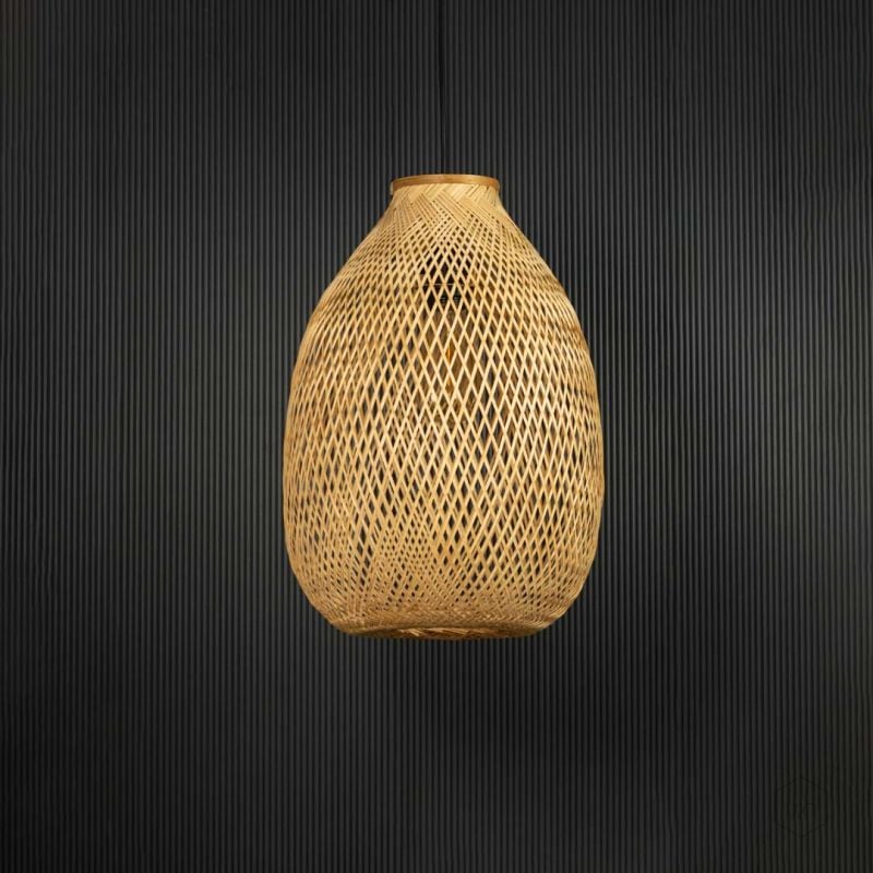 Honeycomb Bamboo Pendant Lamps Light Off Black Background