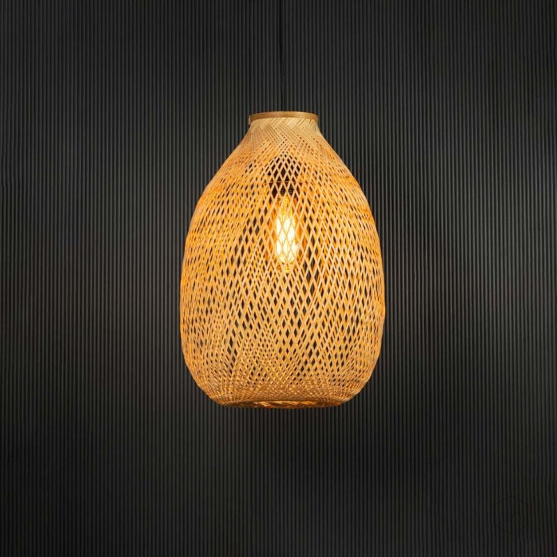 Honeycomb Bamboo Pendant Lamps Light On Black Background