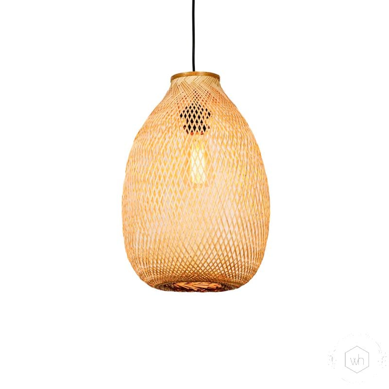 Honeycomb Bamboo Pendant Lamps Light On White Background