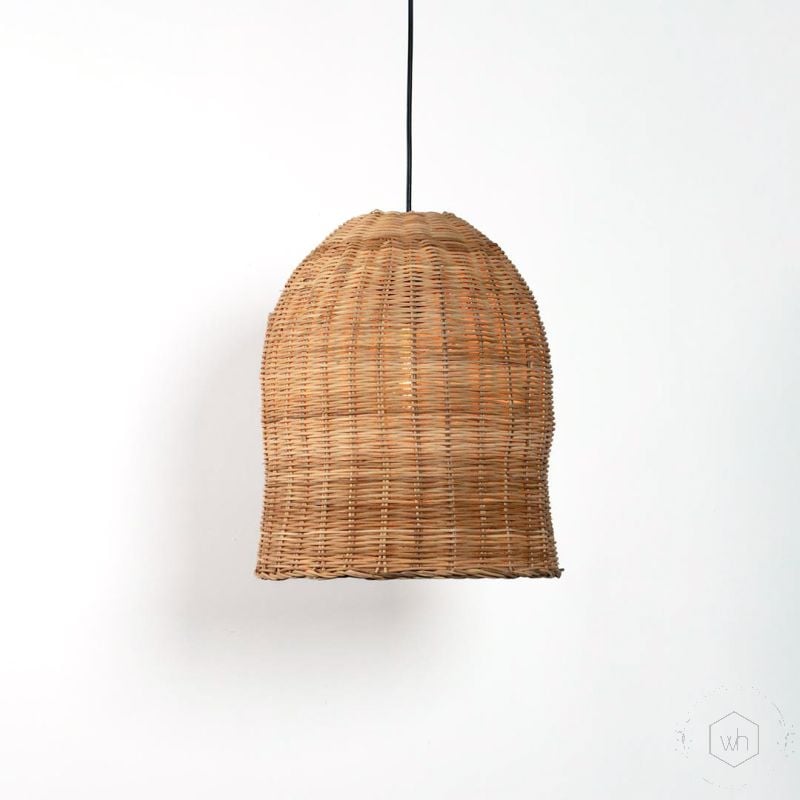 Natural Bamboo Bell Pendant Lamp Light On White Background