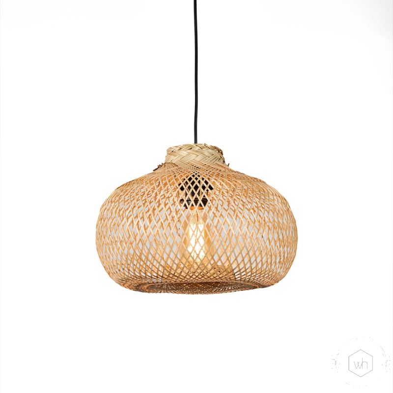 Poppy Bamboo Pendant Lamp Beige Light On White Background
