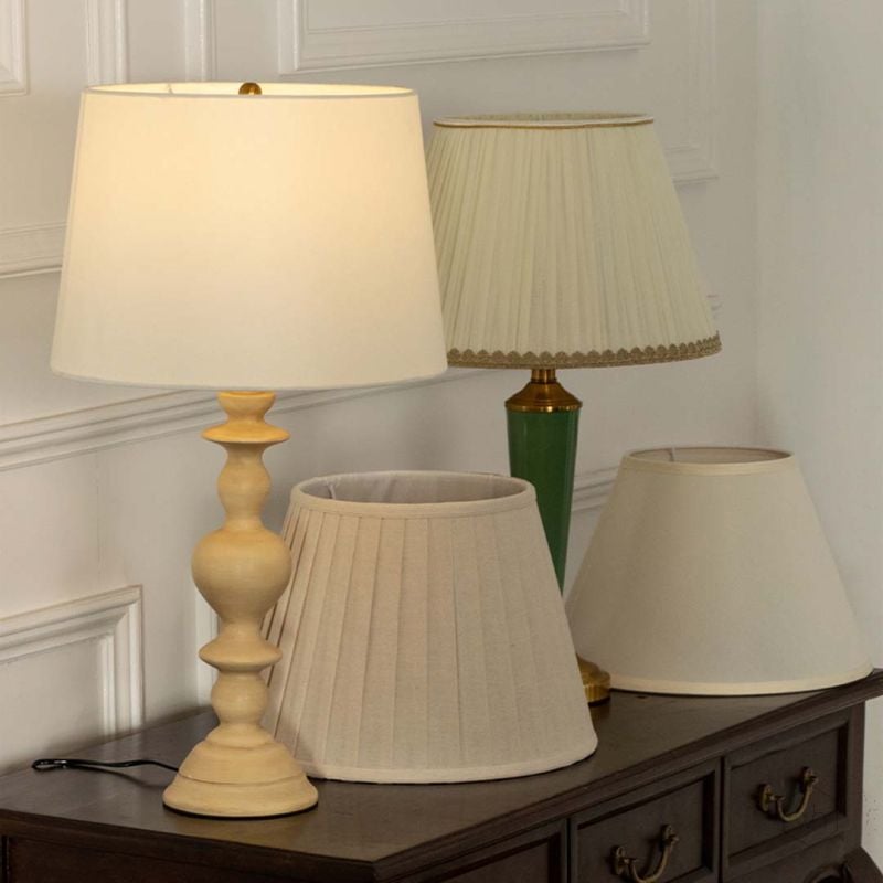 Hornsey Wooden Table Lamp with White Shade Grouped 1