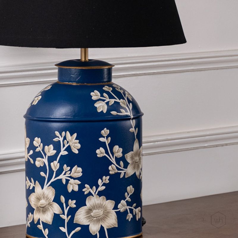 Taraz Paisley Metal Table Lamp with Black Linen Lamp shade Closeup