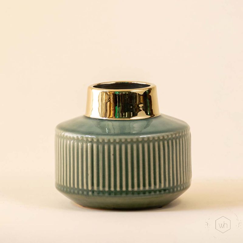 Pitcher Green Gold Ceramic Vase Large White Background