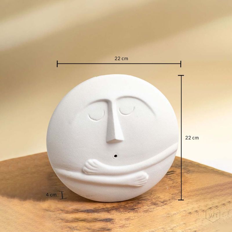 White Minimalist Face Figurine Ceramic Wall Vase Large Dimensions