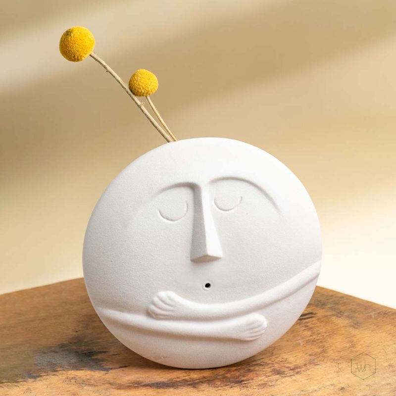 White Minimalist Face Figurine Ceramic Wall Vase Large Lifestyle