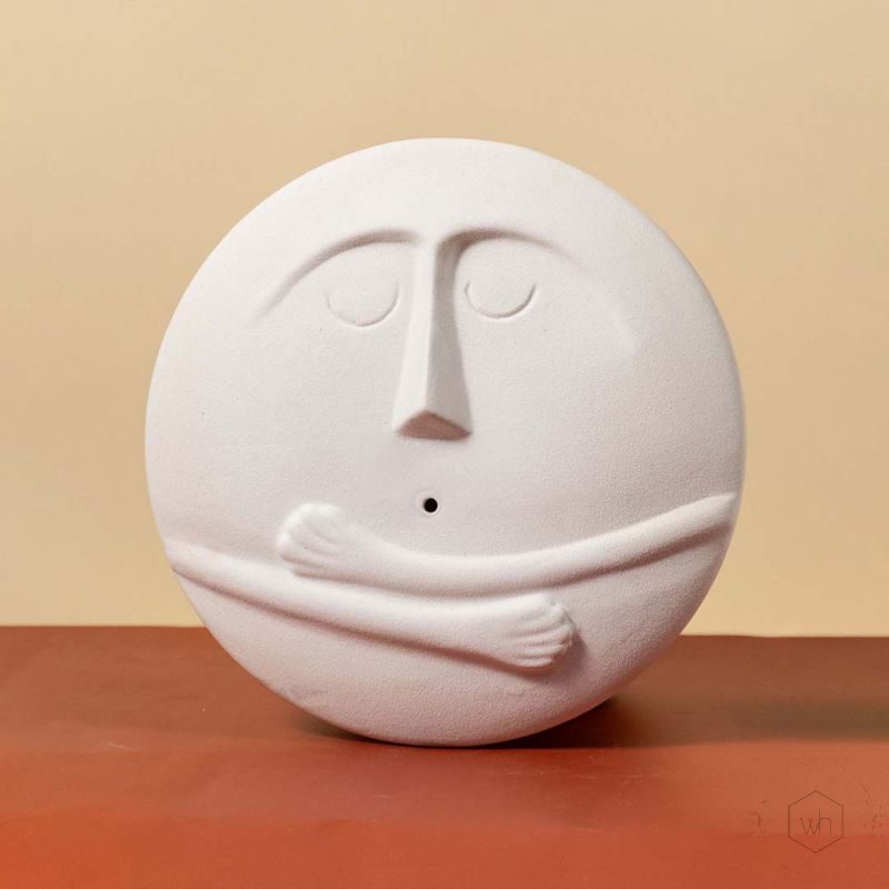 White Minimalist Face Figurine Ceramic Wall Vase Large White Background 1