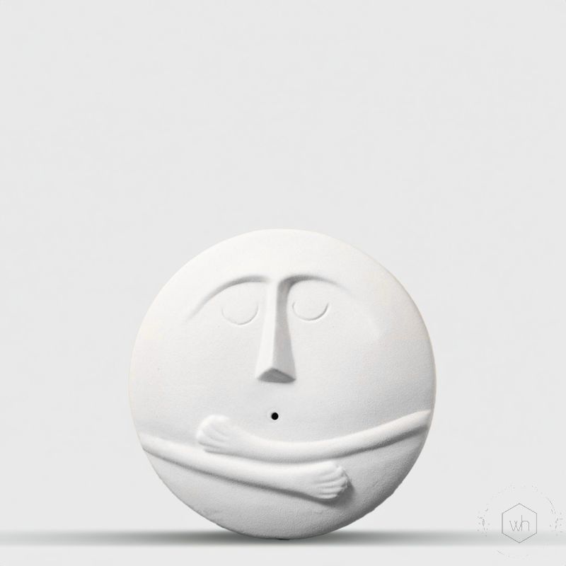 White Minimalist Face Figurine Ceramic Wall Vase Large White Background