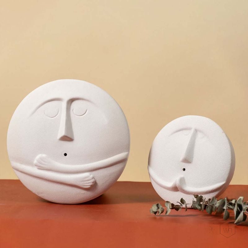 White Minimalist Face Figurine Ceramic Wall Vase Small Grouped