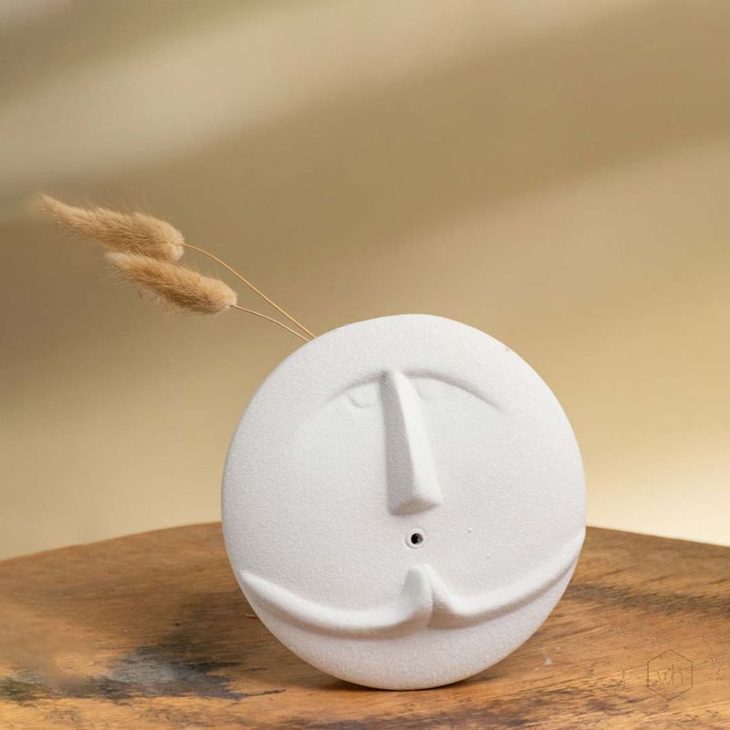 White Minimalist Face Figurine Ceramic Wall Vase Small Lifestyle