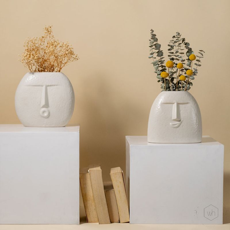 Bohemian Smiley Face White Ceramic Flower Vase Grouped