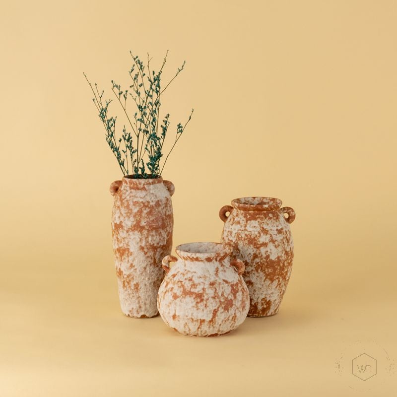 Turkish Terracotta Vase Cylinder Shape Grouped
