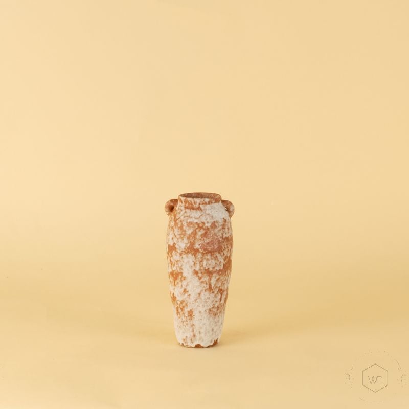 Turkish Terracotta Vase Cylinder Shape White Background