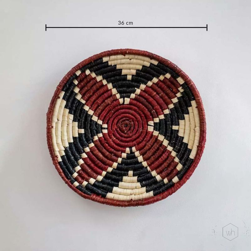 Tribus Handwoven Sabai Grass Hanging Wall Basket Red Dimensions