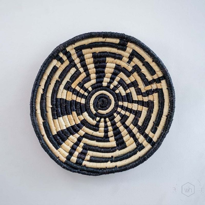 Tema Handwoven Sabai Grass Hanging Wall Basket Large Black White Background