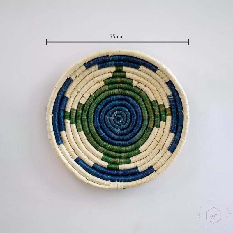 Spiral Saga Handwoven Sabai Grass Hanging Wall Basket Blue Dimensions