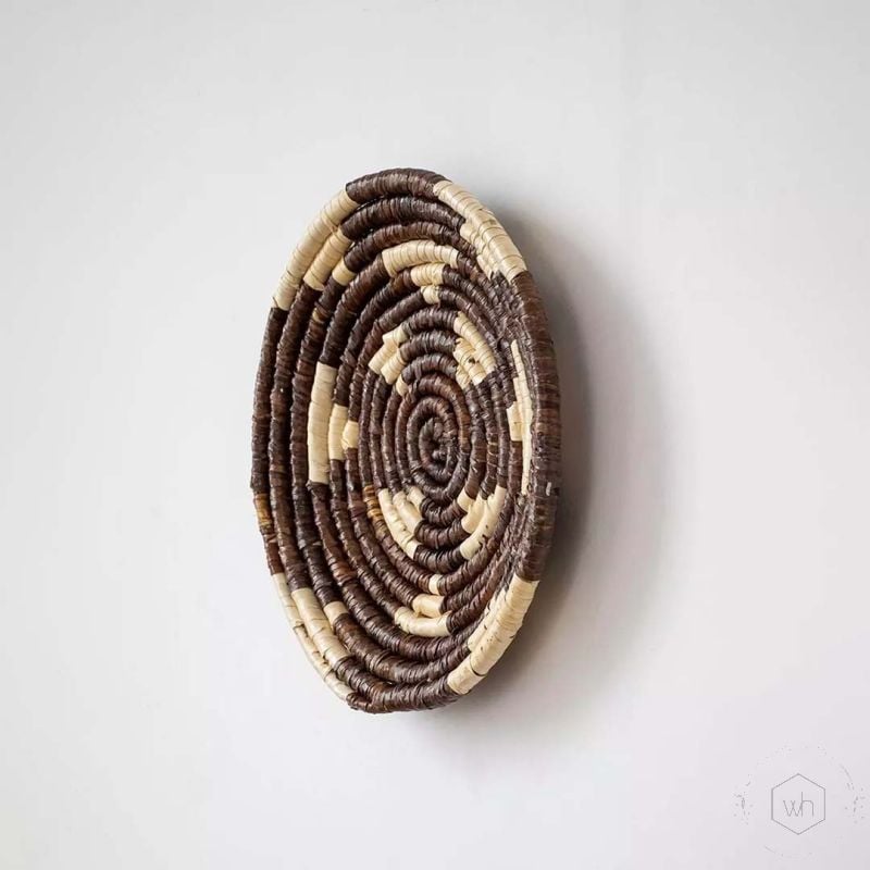 Round Track Handwoven Sabai Grass Hanging Wall Basket Brown Back Side