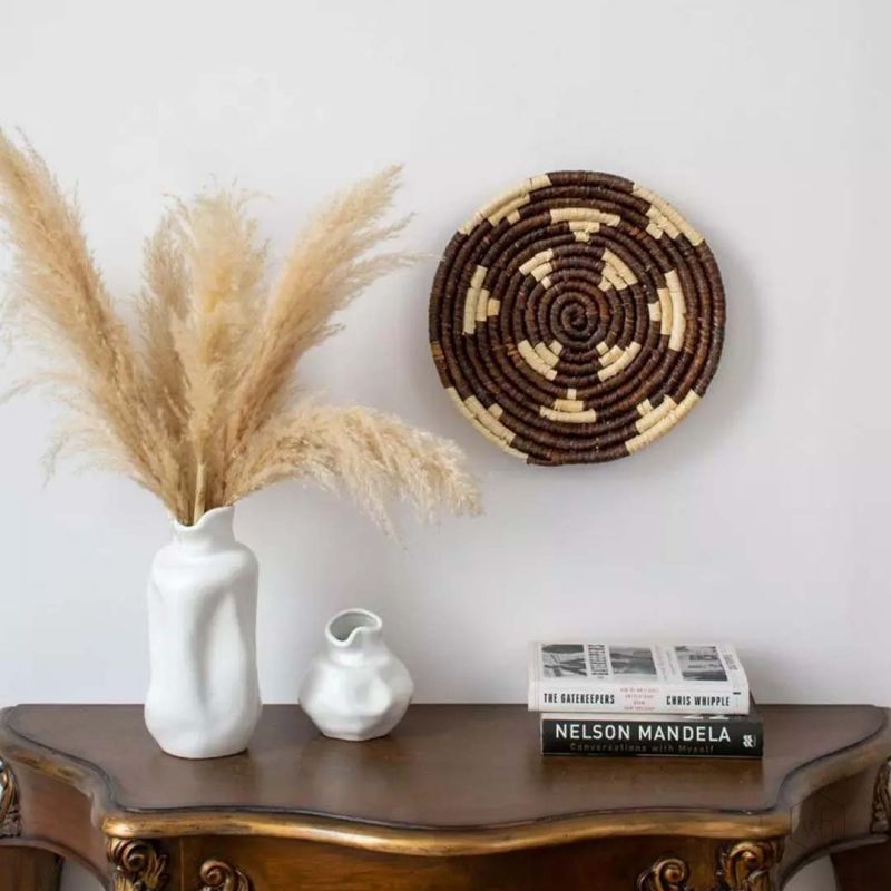 Round Track Handwoven Sabai Grass Hanging Wall Basket Brown Lifestyle