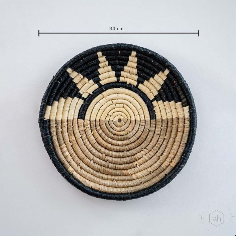 Blazing Sun Handwoven Sabai Grass Hanging Wall Basket Black Dimensions