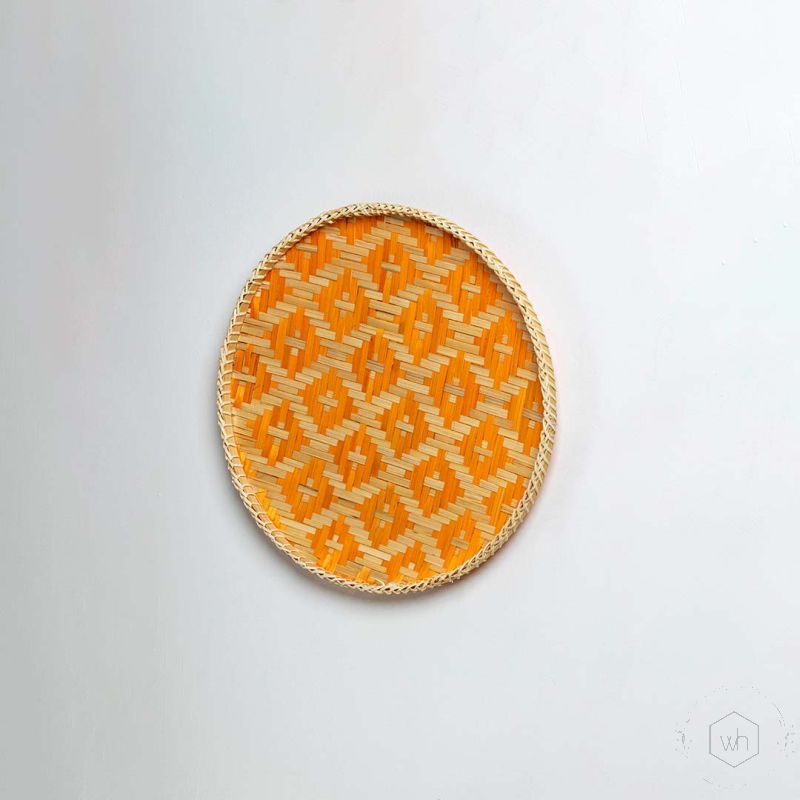 Checkerboard Bamboo Wall Basket Beige Orange Lifestyle