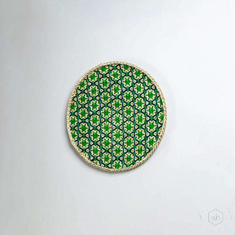 Bamboo Boho Tray Wall Basket Beige Green Lifestyle