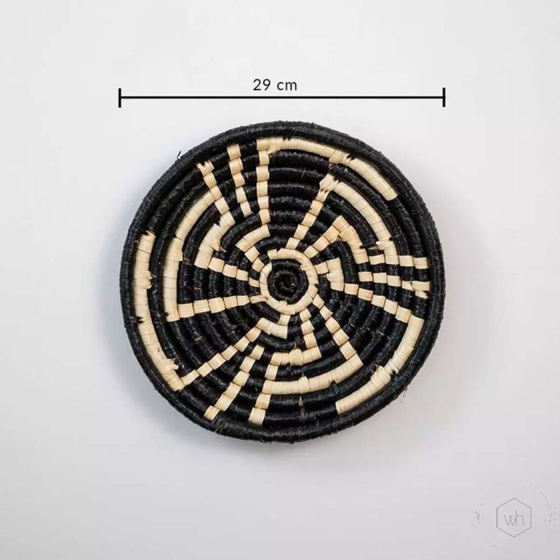 Youthful Flower Handwoven Sabai Grass Hanging Wall Basket Medium Black Dimensions