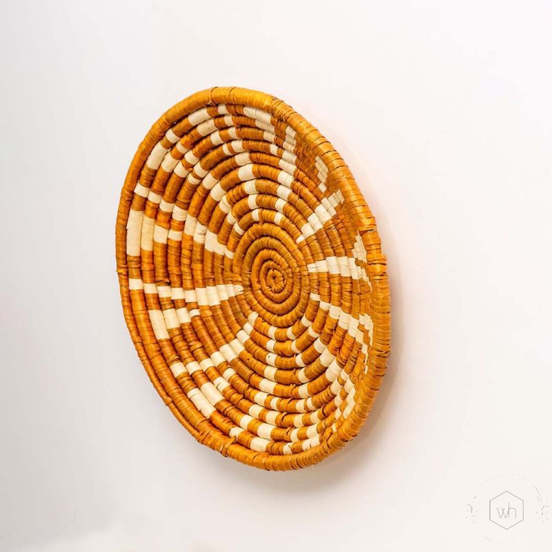 Youthful Flower Handwoven Sabai Grass Hanging Wall Basket Large Yellow Back Side