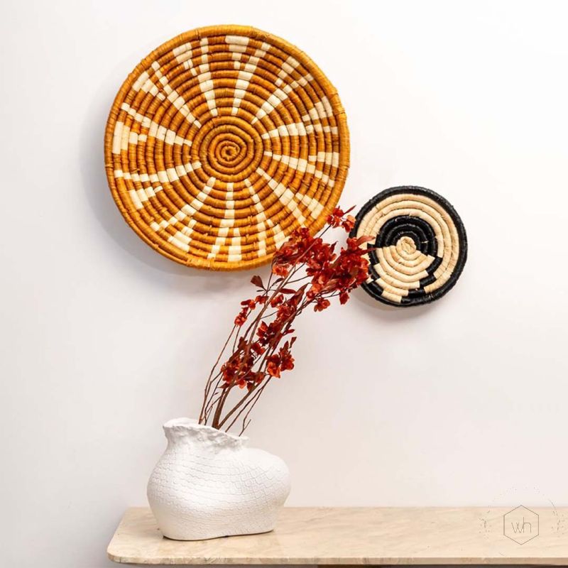 Youthful Flower Handwoven Sabai Grass Hanging Wall Basket Large Yellow Lifestyle
