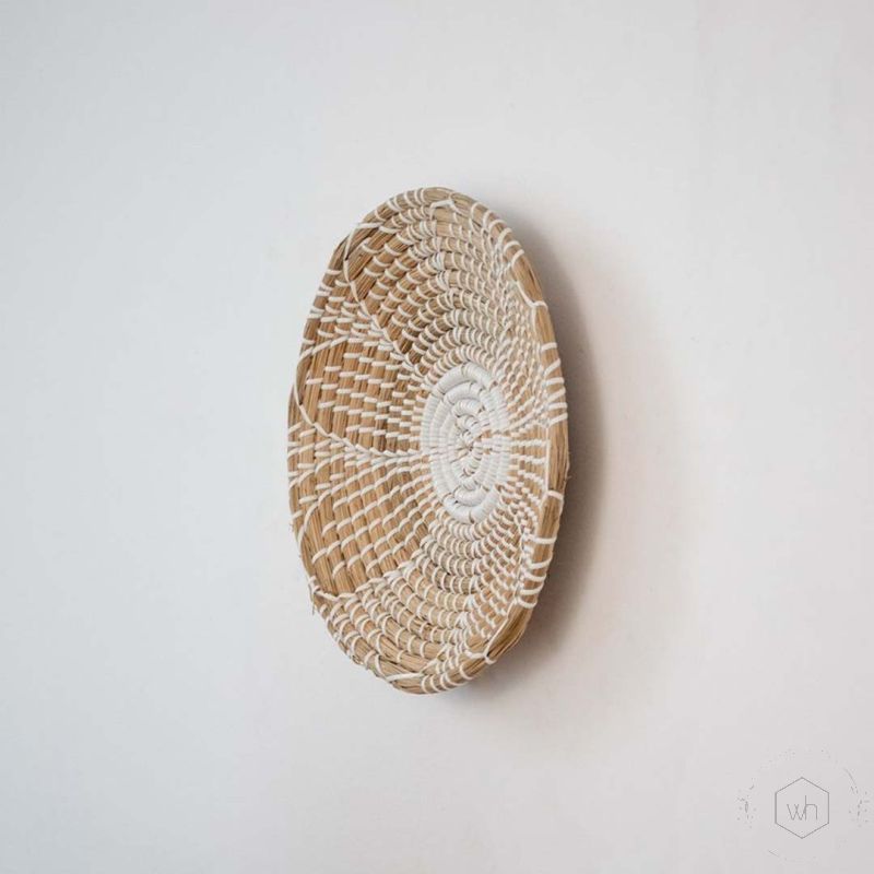 Summer Sunshine Handwoven Sabai Grass Hanging Wall Basket Medium White Back Side