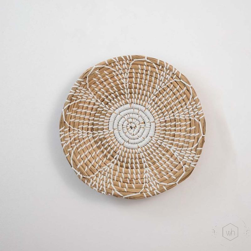 Summer Sunshine Handwoven Sabai Grass Hanging Wall Basket Medium White White Background